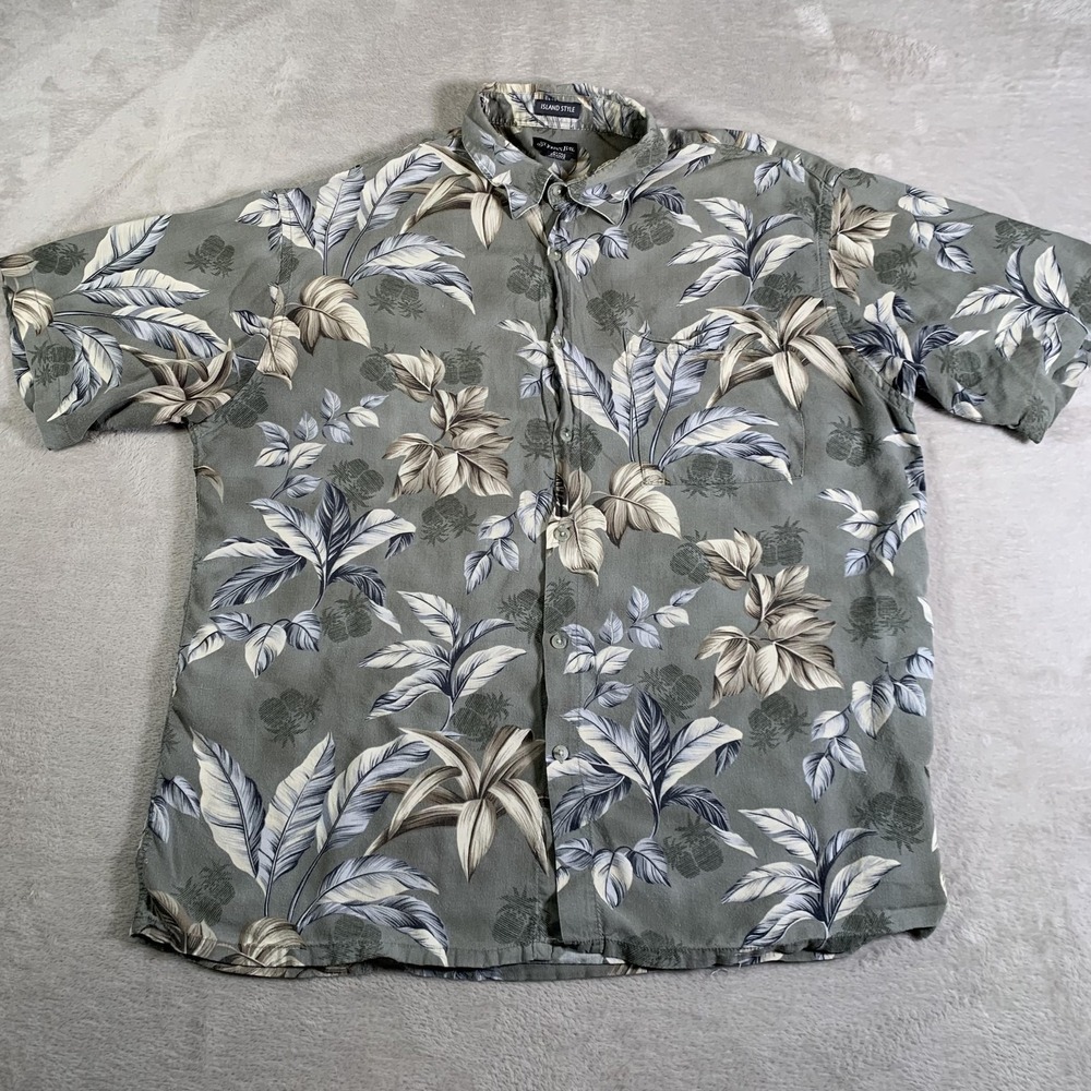 St. John's Bay Shirt Mens XL Green Island Style Hawaiian Tropical Floral Rayon